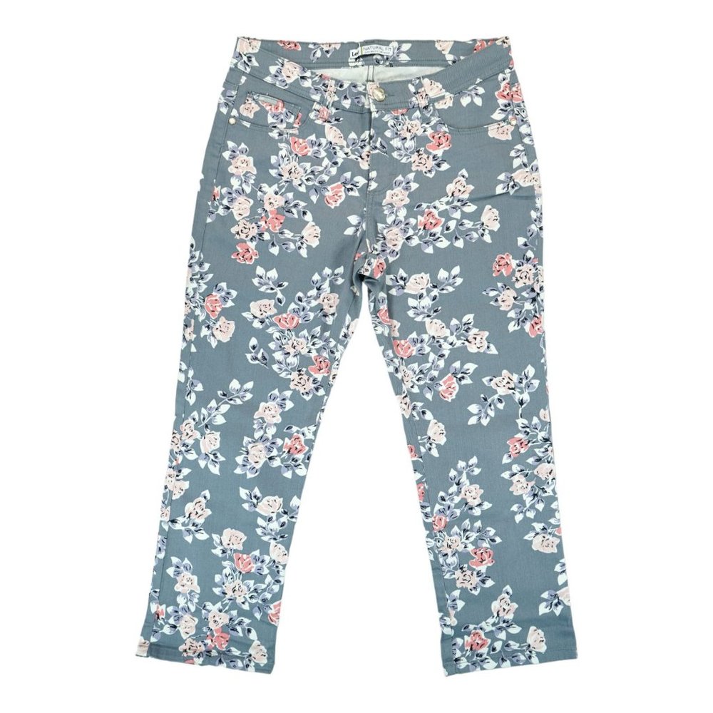 Lee Floral Gray Pink Jeans Natural Fit Floral Print Size Medium(8)